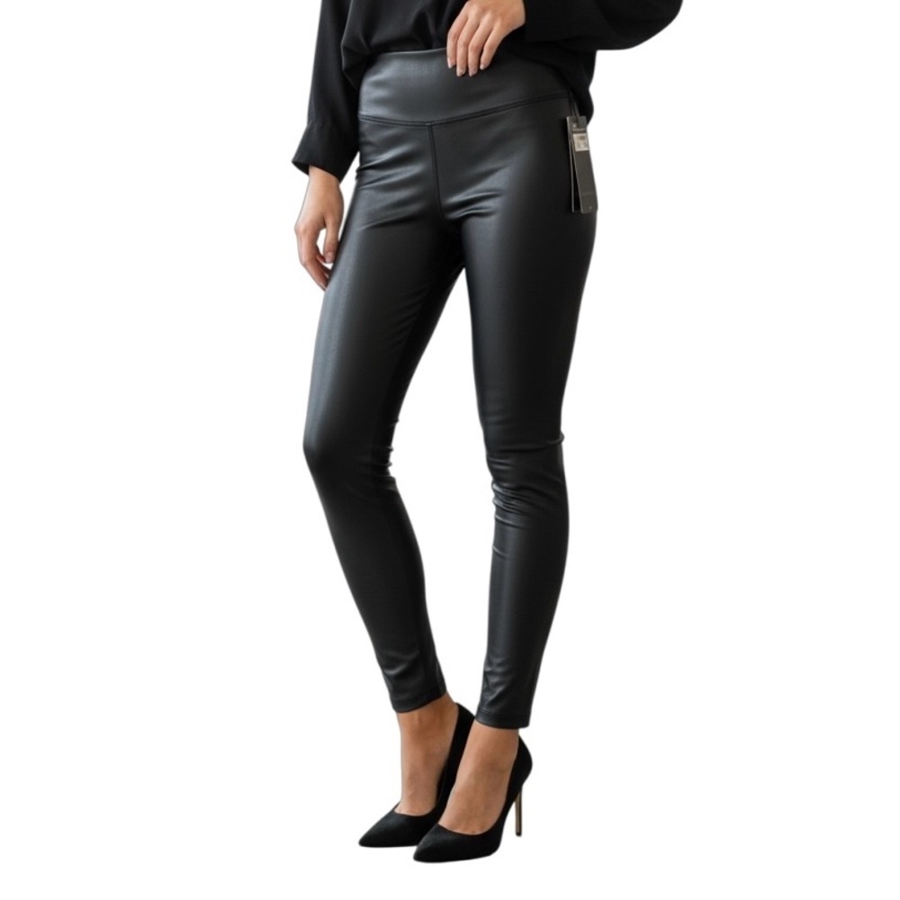 90 Degrees By Reflex L Black Leatherette Super High Rise Leggings R $78 NWT - Picture 2 of 9